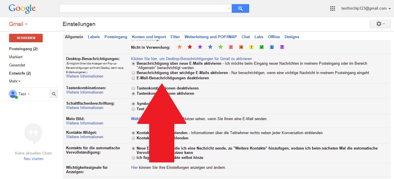 Gmail Desktop notification Enable